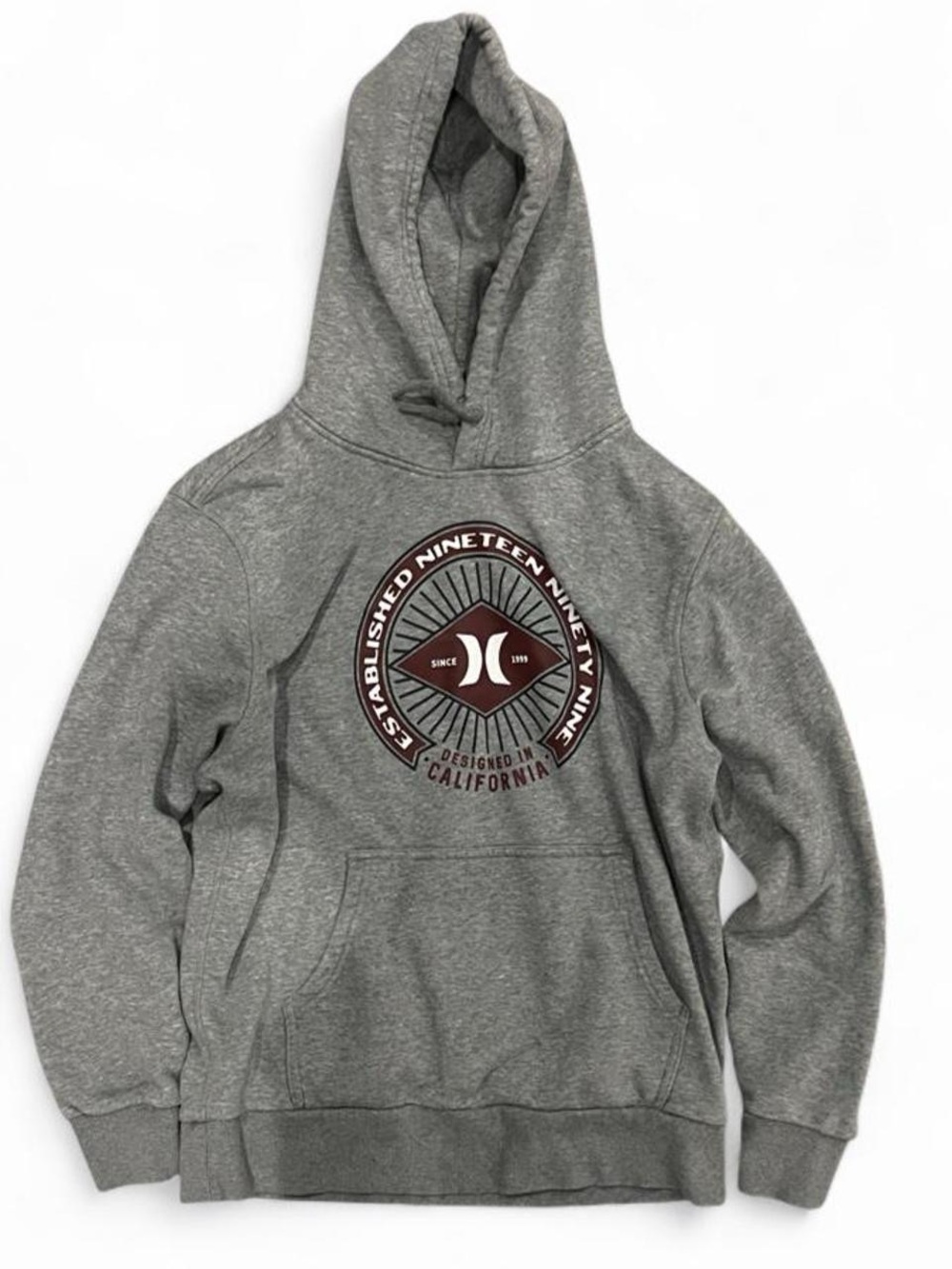 Hurley Gray Hooded Zip-Up Style Sweatshirt with Maroon Logo